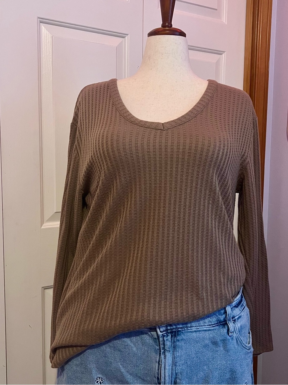 Chaser Brown Waffle Knit Long Sleeve Top